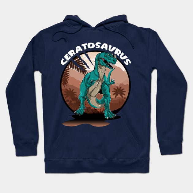 Ceratosaurus With Background Dinosaur Design Hoodie by Terra Fossil Merch